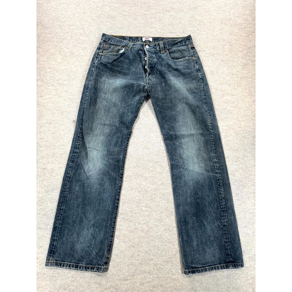 Levi's 501 Original Jeans Mens 36x32 Blue Denim Grunge Button Fly Straight Leg